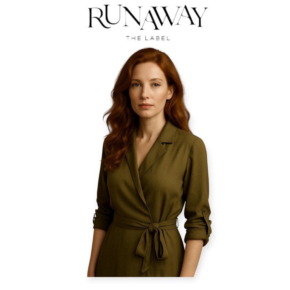 Revolve Runaway The Label Olive Green Long Sleeve Wrap Dress Size 4